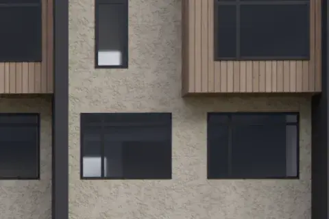 Exterior of a building showing painted cladding